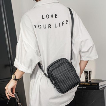 手工編織手機包單肩小包 韓版男包潮牌戶外運動斜跨包百搭后背包