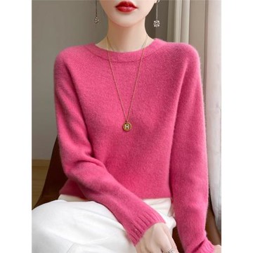 春季新款一線成衣圓領羊毛衫女寬松百搭純色羊絨針織衫毛衣內搭