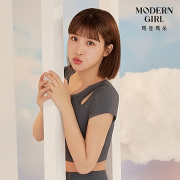 瑪登瑪朵 QQ雲 固定式罩杯短袖上衣 M-XL(鐵石灰)