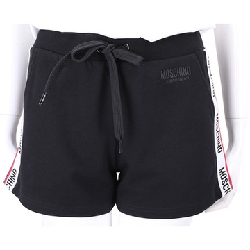 MOSCHINO 字母織帶微彈性棉毛圈裡黑色綁帶短褲