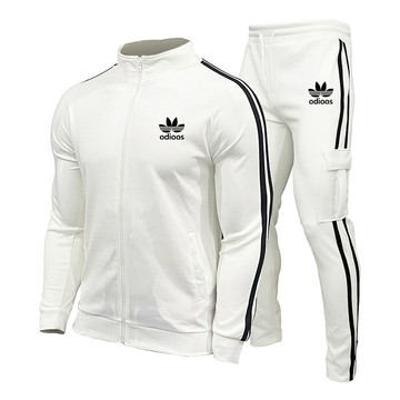 男士休閒套裝 條紋立領兩件套拉鍊衫 時尚休閒兩件套裝