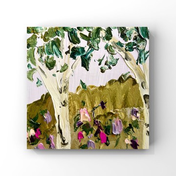 樺樹畫 原創藝術 小樺樹油畫 花卉野花藝術