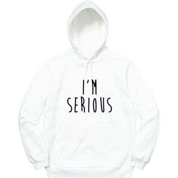 IM SERIOUS 前面圖案 帽T 中性版 白色  刷毛 文字 英文 禮物