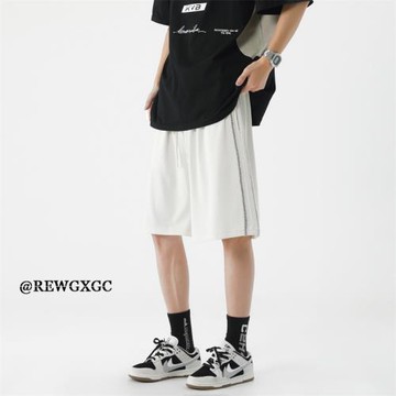 米白色短褲男夏季薄款外穿大碼五分褲美式高街速干運動褲男士褲子