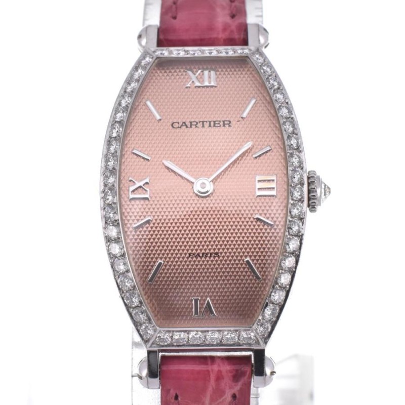 カルティエ CARTIER WA502051 カルティエ トノーSM K18WG/ダイヤモンド/レザー ギヨシェ 手巻き レディース 良品 保証書付き  A#122065 | LINEブランドカタログ