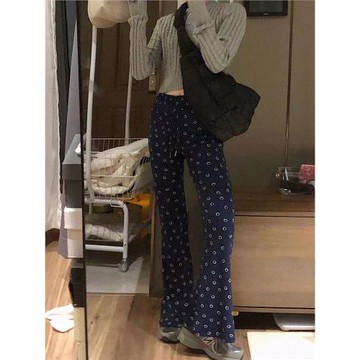 brandy girl笑臉微喇叭褲女夏季長褲bm高腰顯瘦休閑薄款直筒褲子