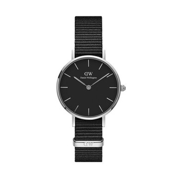 Daniel Wellington 時尚康沃爾全黑NATO錶帶石英腕錶-銀框/28mm(DW00100248)