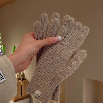 羊毛混仿針織毛線手套女秋冬季加厚保暖破洞露二指觸屏騎行開車男