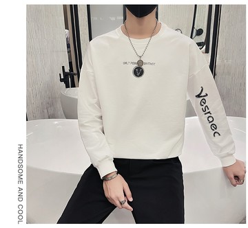 FINDSENSE X  男士燙鉆寬鬆圓領套頭無帽衛衣T恤