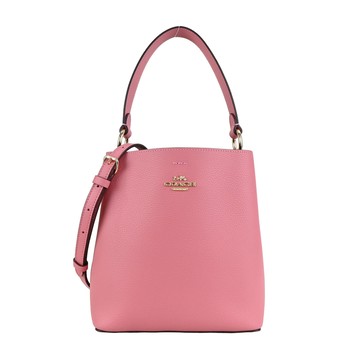 COACH 立體馬車LOGO荔枝紋皮革手提/斜背兩用水桶包（太妃糖粉） _廠商直送