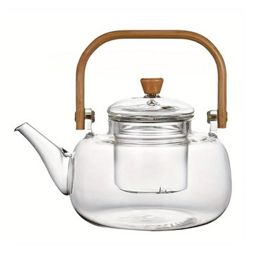 FOREVER 木柄提手高硼硅玻璃泡茶壺  1個  透明色  1L