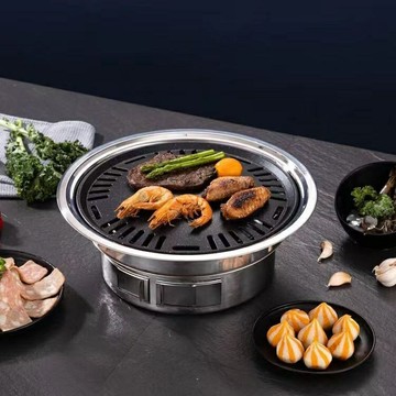 韓式燒烤爐傢用小型碳烤爐戶外傢庭烤肉爐木炭圓形不銹鋼無煙烤爐