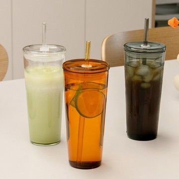 CLASSIC單層吸管隨手玻璃杯500ml -清透/淺黃/透黑