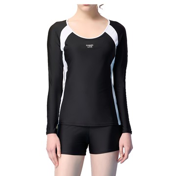 Summer love 夏之戀 大女長袖二件式 泳裝 上衣+四角褲 附活動式罩杯  M  黑色