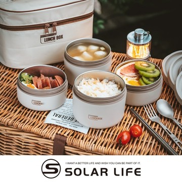 Solar Life 索樂生活 醫療級316不鏽鋼可微波便當盒贈保溫提袋/4盒 (550ml+420ml)*2.316不鏽鋼保鮮盒 圓形保鮮碗 上班族飯盒 微波便當盒 日系餐盒
