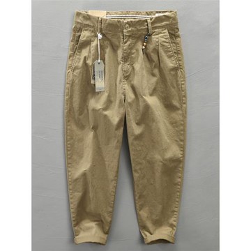 春秋款純棉純色休閑褲男工裝褲寬松中腰卡其小腳褲街頭痞帥男長褲