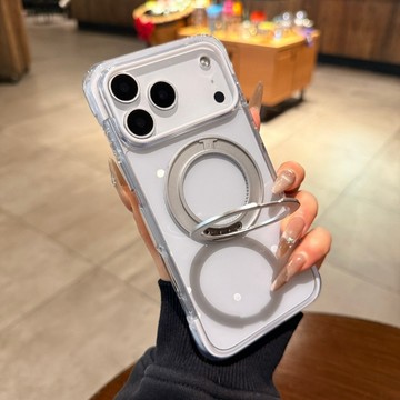 高端氣囊殼 透色不發黃 高級感 無極旋轉磁吸支架 適用 iPhone 17 16 15 Pro Max 保護殼 防摔殼