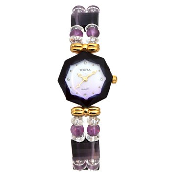 TERESA 泰瑞莎 珠光晶漾水晶腕錶(錶徑24mm/紫面/方形紫水晶)