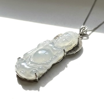 【屬狗/豬守護神】冰種翡翠阿彌陀佛項鍊 925純銀 |天然緬甸玉A貨