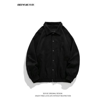 BOYUE帛躍麂皮絨純色外套美式街頭秋冬工裝輕熟休閑簡約痞帥夾克