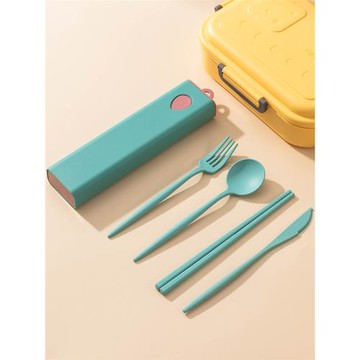 小麥秸稈餐具戶外便攜套裝筷子三件套勺子收納盒單人裝便捷式外帶