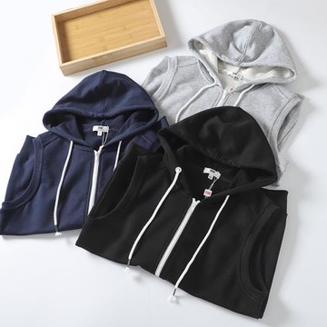 日系簡約風！毛圈棉面料！外貿男裝秋季休閑運動連帽寬松背心馬甲