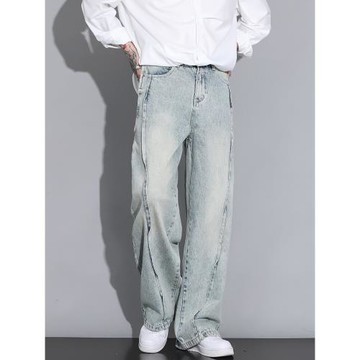 寬松直筒牛仔褲男士高級感男褲闊腿2025淺藍色秋冬季水洗褲子男款