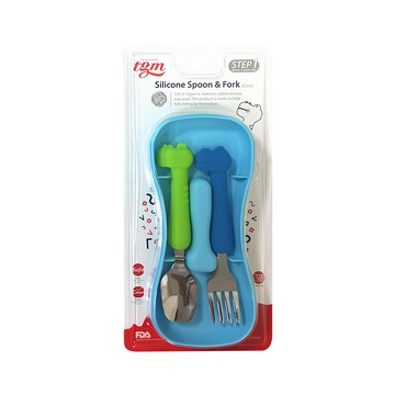 tgm 白金矽膠湯叉組 2Y+ 安全衛生餐具  藍+綠  湯匙+叉子+收納盒  1組