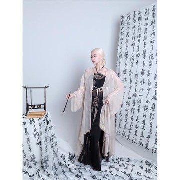 ROUR【褪】裸色流光紗衣掛脖吊帶連衣裙