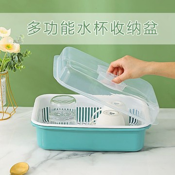 【全店免運 限時下殺】防塵帶蓋裝水杯置物架放茶杯架家用具瀝水托盤架子裝玻璃杯收納盒茶水櫃 杯子收納盒 廚房收納盒