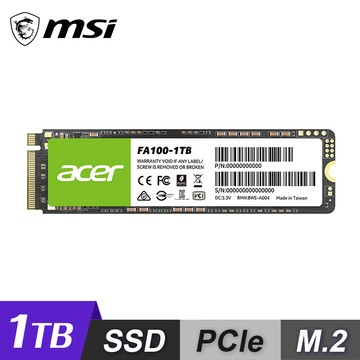 【Acer 宏碁】FA100 PCIe Gen3 M.2 1TB SSD 固態硬碟