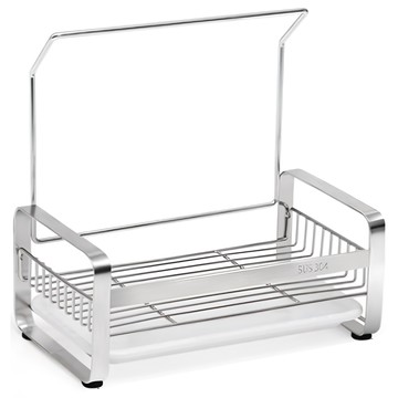 費歐家 不鏽鋼廚房水槽置物架/抹布架 白色底盤 方便瀝水 節省空間 廚房收納好幫手  不鏽鋼 + 白色  1層  1個