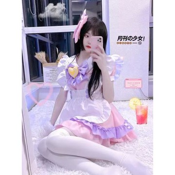 新款粉紫女仆裝cosplay日常可愛軟妹Lolita女裝蘿塔套裝連衣裙