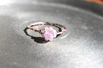 आवंट海（Kunzite）花朵 圓形切割 4mm、2mm / 玫瑰金戒指 K285