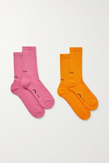 SOCKSSS - Set Of Two Intarsia Stretch Organic Cotton-blend Socks - Orange - S/M