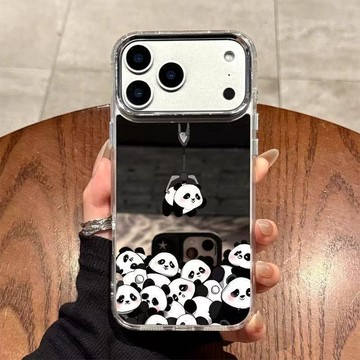 ✨可愛手機殼✨熊貓娃娃機適用iPhone17pro手機殼蘋果16promax鏡面14高級13可愛7