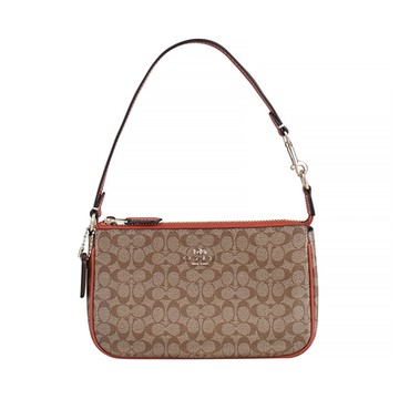 COACH Nolita 19金字馬車LOGO印花PVC拉鍊手提肩背麻將包(卡其x白蘭地褐)