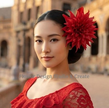 大輪紅色大理花髮飾 | 適合佛朗明哥、草裙舞、舞台表演，亦襯托成人式、袴、浴衣的花飾