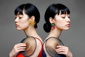 幸運草與花朵耳飾 -黃×海軍藍-