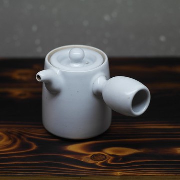 潤白釉彎嘴桶身側把茶壺【二】 手作陶藝 茶道具