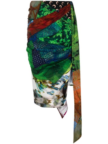 Marine Serre - Shelter mix-print draped skirt - women - Viscose/Elastane/Polyamide/Elastane - M - Black