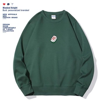 秋季國潮簡約麻將發財印花衛衣男青少年薄款圓領寬松休閑上衣