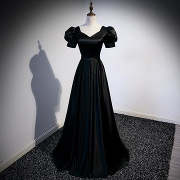 晚禮服裙緞面質感黑色指揮服公主裙主持人美聲獨唱演出服聲樂藝考