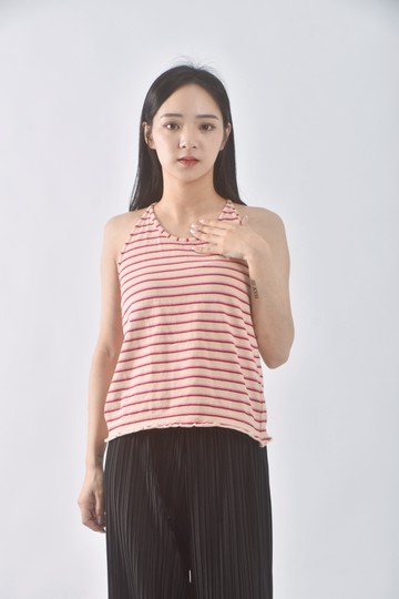 (S) h2o棉質條紋無袖交叉黃色上衣