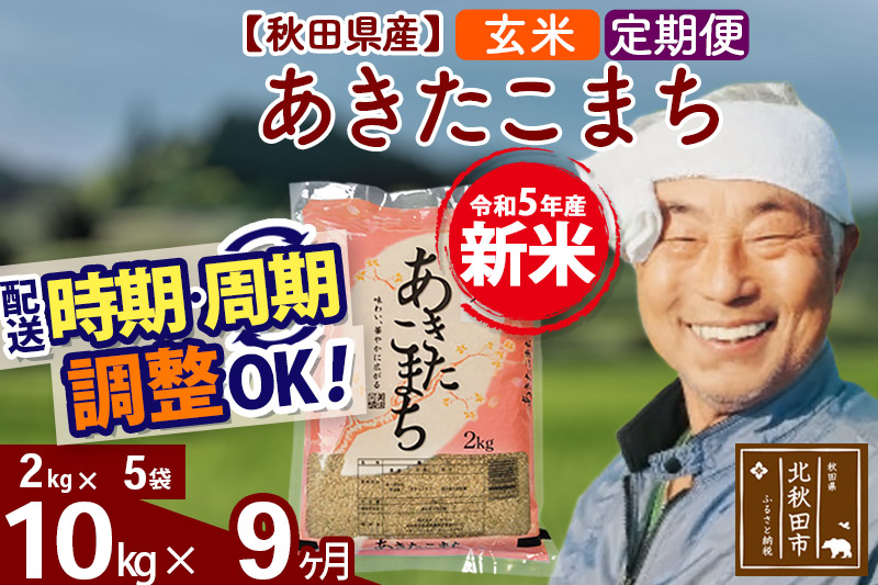 《定期便9ヶ月》＜新米＞秋田県産 あきたこまち 10kg(2kg小分け袋) 令和5年産 配送時期選べる 隔月お届けOK お米 おおもり|oomr-20609