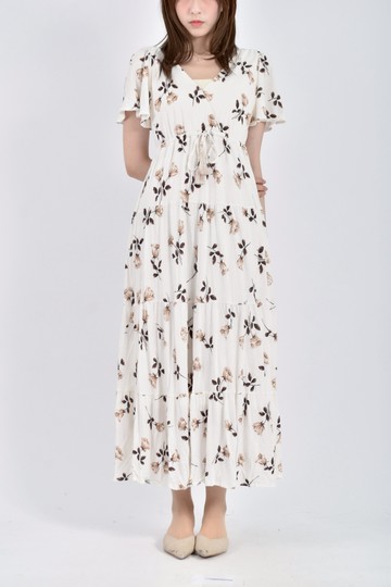 (M) pique質感花卉白色洋裝