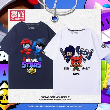 荒野亂斗BrawlStars宙斯紅拇指周邊短袖男女青少年夏季百搭T恤衫