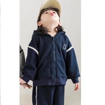 TONGMO - 連帽休閒運動外套-熊熊-深藍色