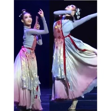 古典舞舞蹈演出服女桃花箋同款表演服藝考服裝漸變飄逸大裙擺
