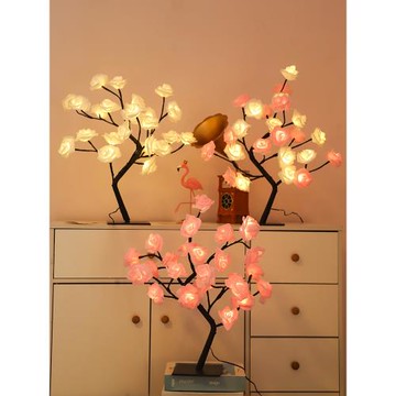 LED彩燈閃燈串臥室房間玫瑰花樹燈裝飾臺燈創意閨蜜禮品小夜燈